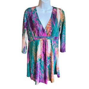 Raindrops by Papillon Multicolor Short Dress, 3/4 Sleeve, Size Large